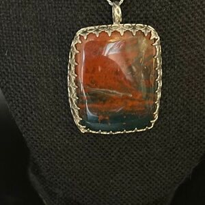 Necklace, Bloodstone and Sterling Silver Pendant, NEW, Handmade, Artisan, Unique